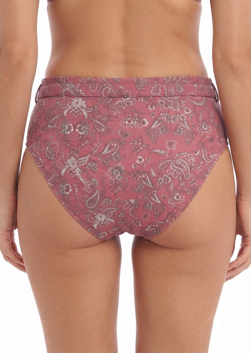 Paisley Print Bikini Bottom with Belt Detail