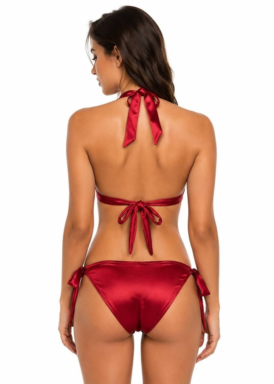 SHEIN Satin Halter Tie-Side Bikini Set