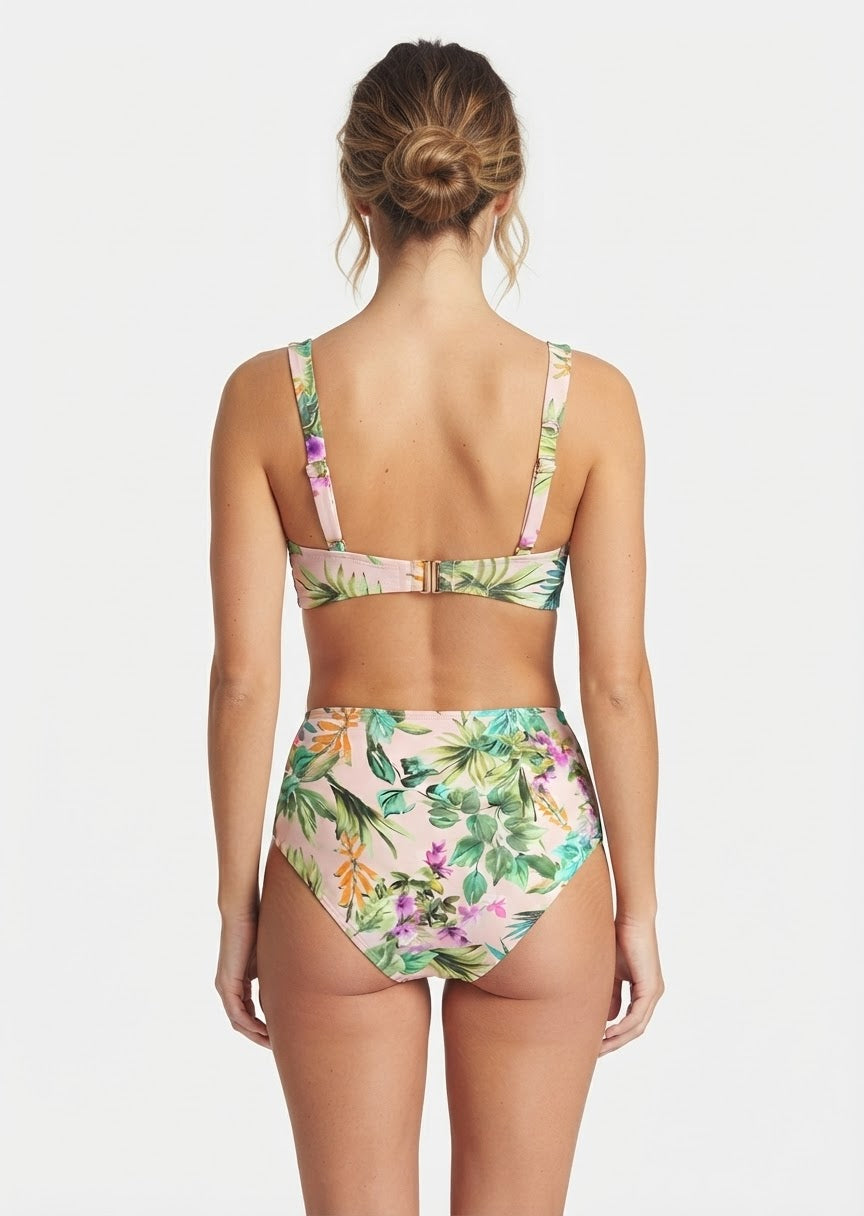 Kona Sol Brand Pink Tropical Floral High-Waisted Bikini Set