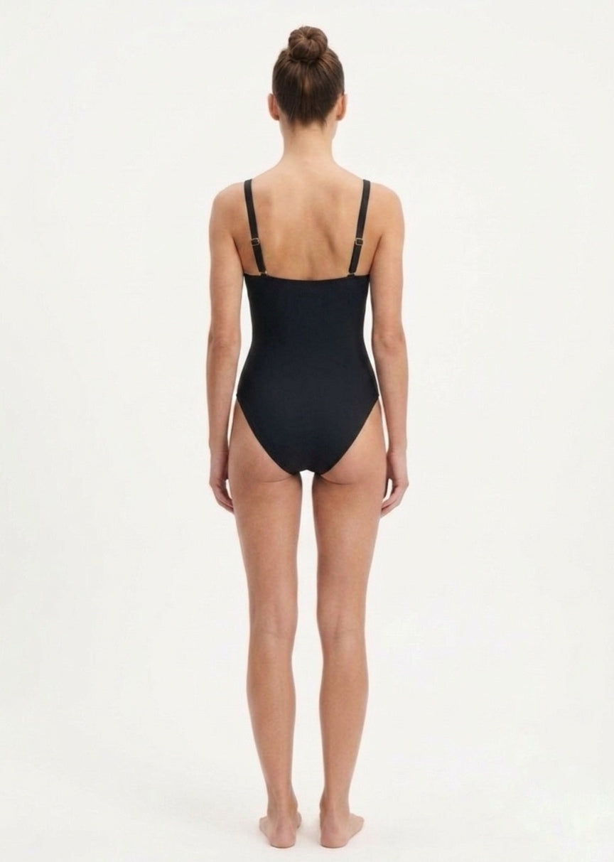 TU BRAND Women's Classic V-Neck One-Piece Swimsuit - Black