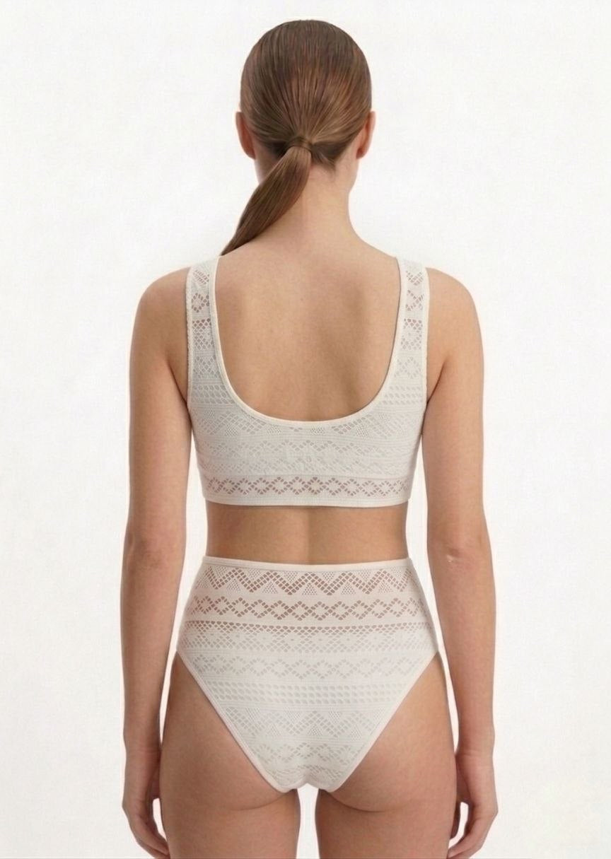 SHEIN Women's White Textured High-Waisted Bikini Set