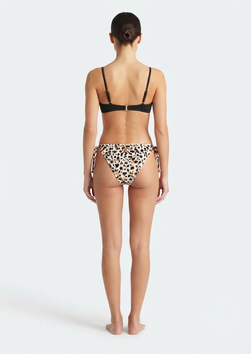 Wild Fable Brand Black and Leopard Print Tie-Side Bikini Set