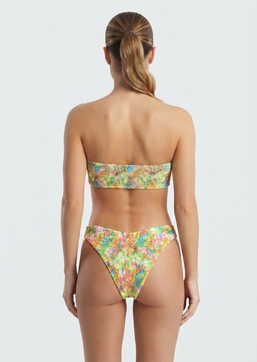 SHEIN Multi-Color Floral Smocked Bandeau Bikini Set