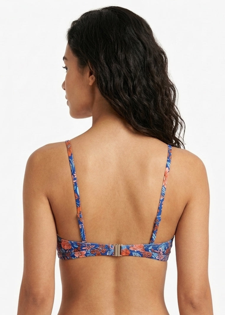 Shein Floral Print Triangle Bikini Top with Lace Trim