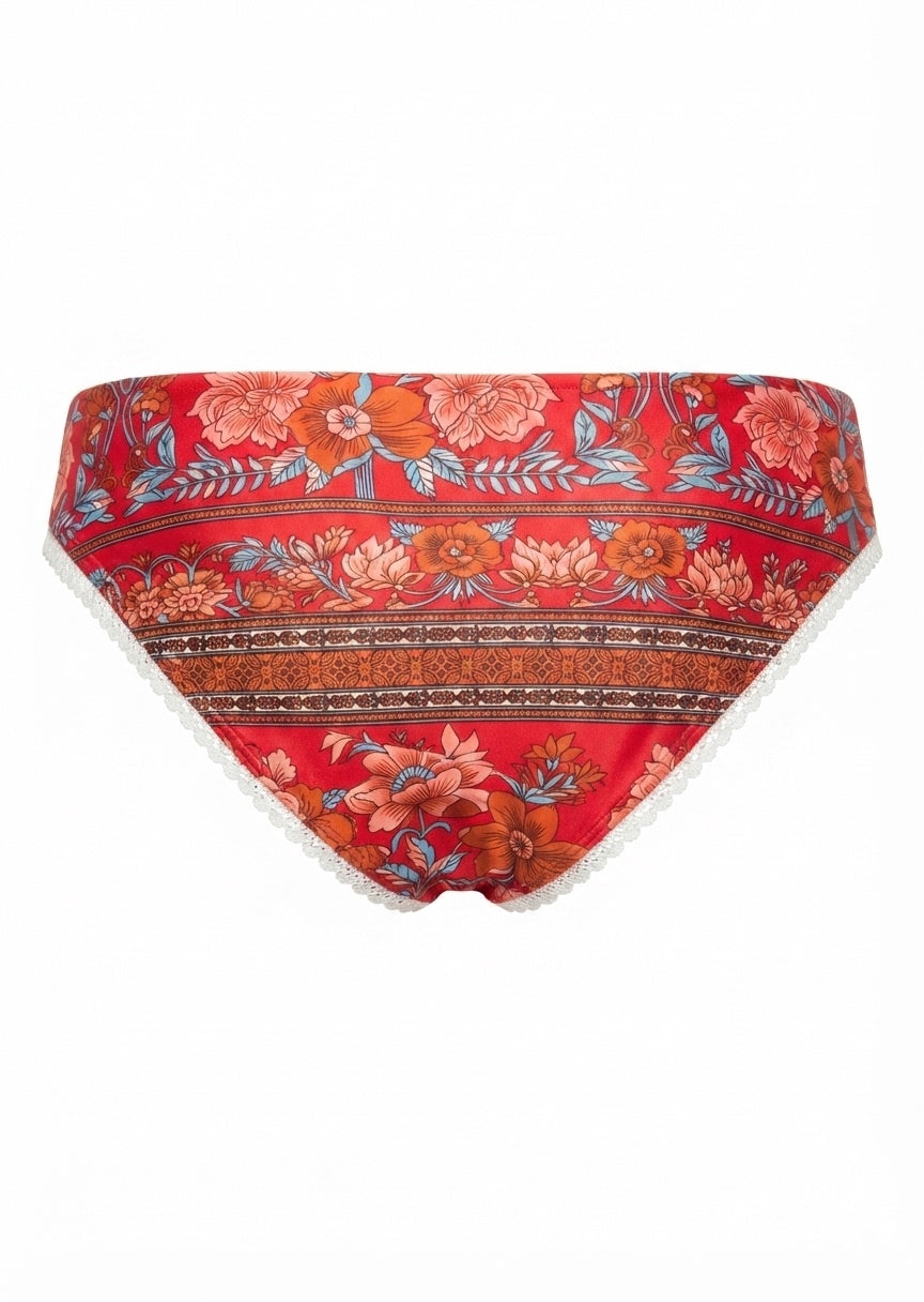 SHEIN Boho-Floral Print Bikini Bottom with Lace Trim