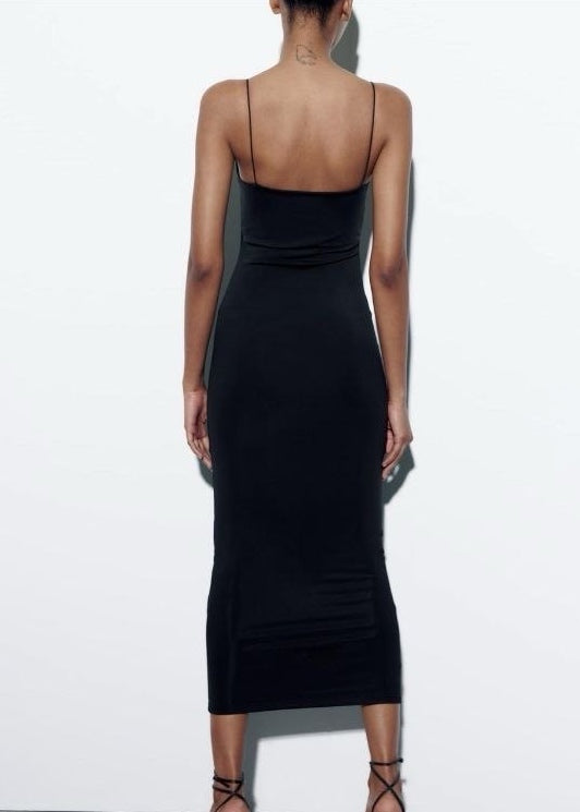 ZARA Women's Black Spaghetti Strap Midi Dress - Minimalist Cami Long Dress