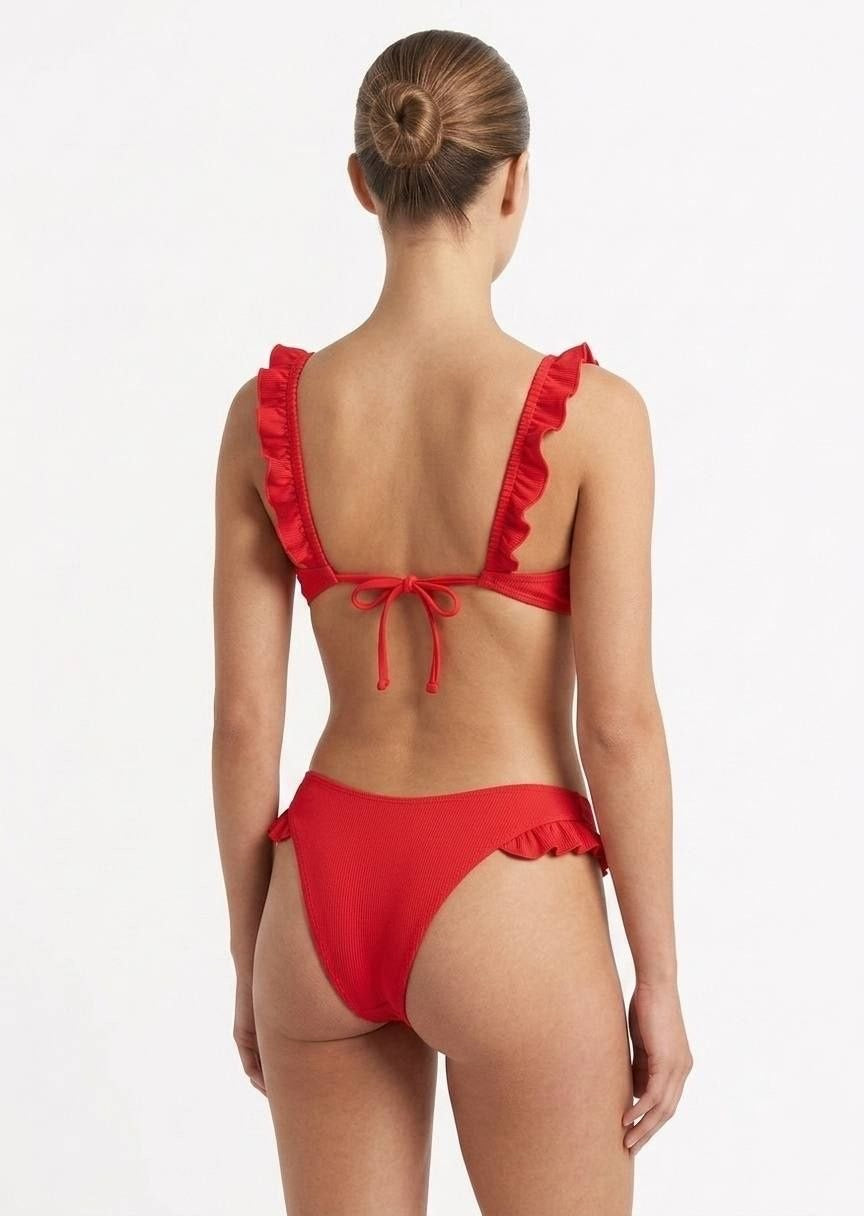 SHEIN Red Ruffled Triangle Bikini Set
