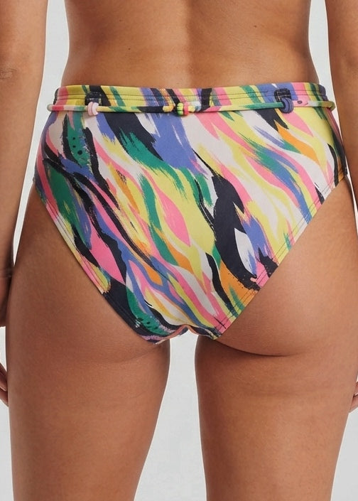 Abstract Print Bikini Bottom with Belt Detail