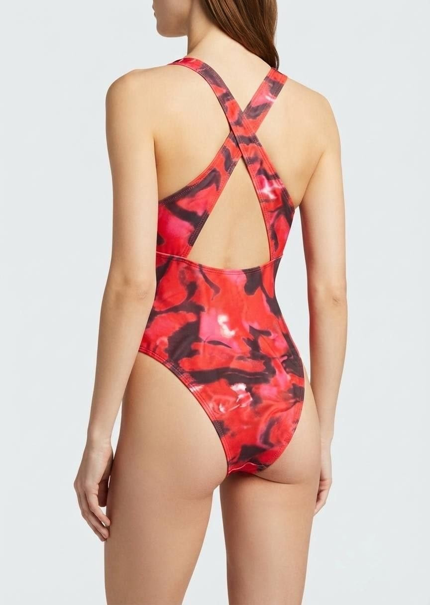 Shein Abstract Print Cross-Back One-Piece Swimsuit