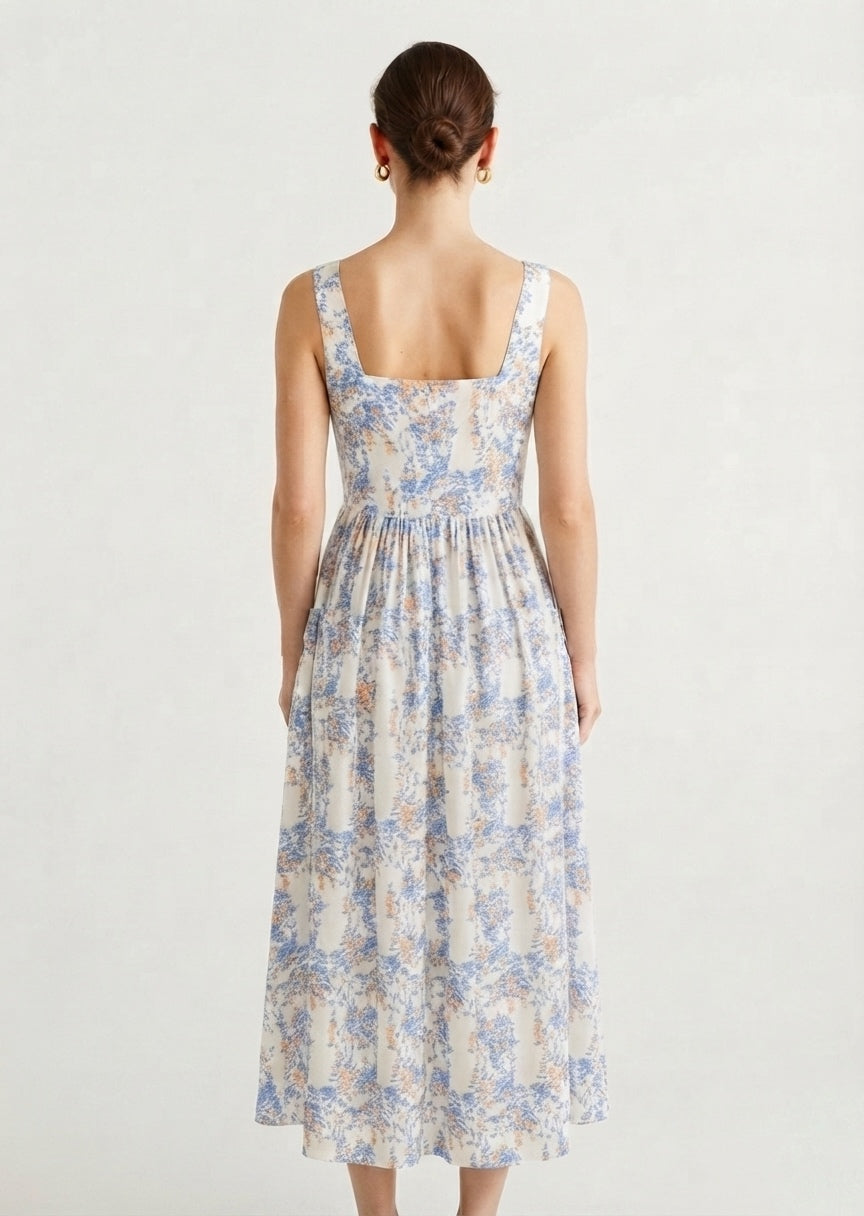 SHEIN Women's Floral Print Square Neck Button-Front Midi Dress