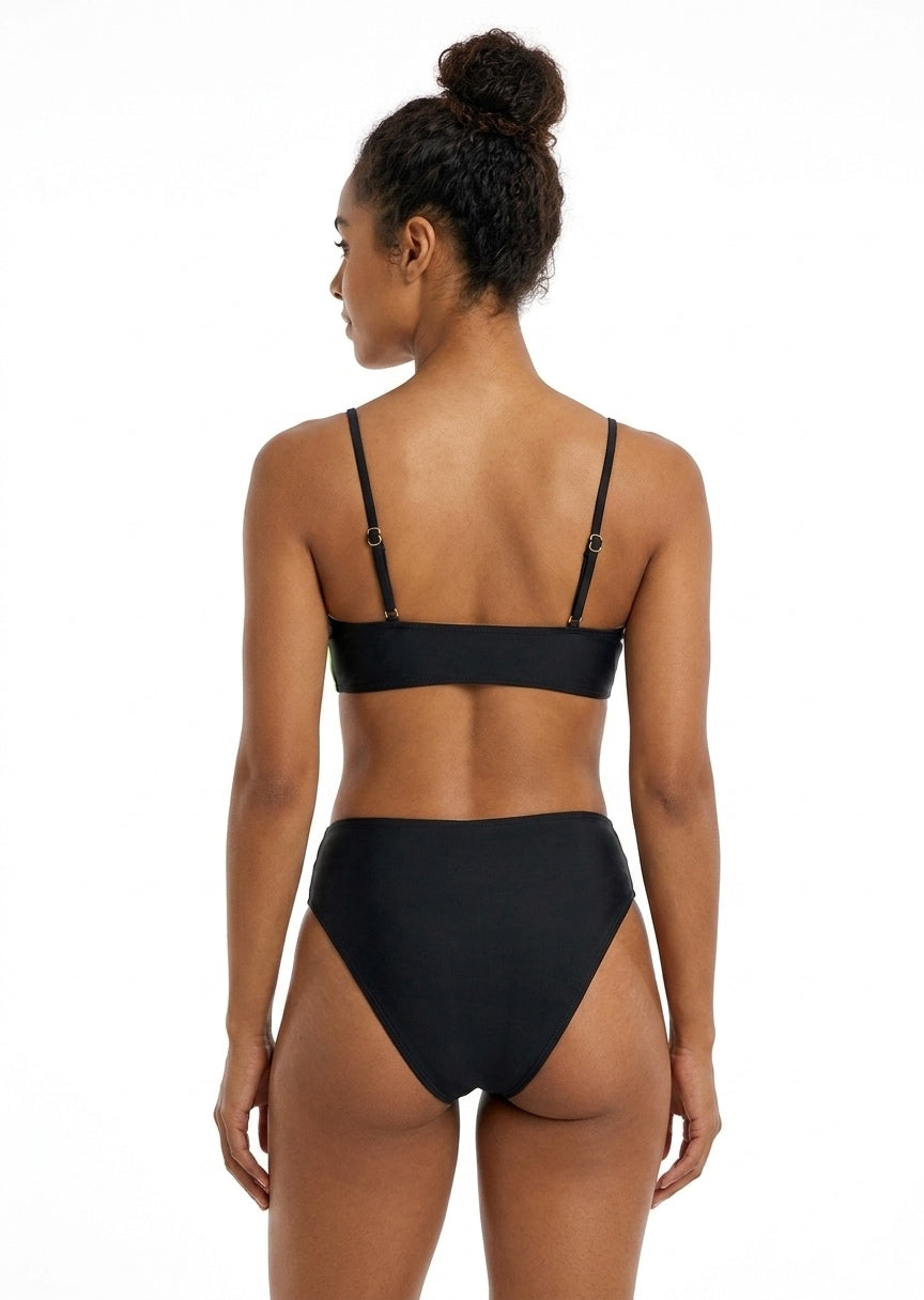 SHEIN Color-Block Neon Green and Black Bikini Set