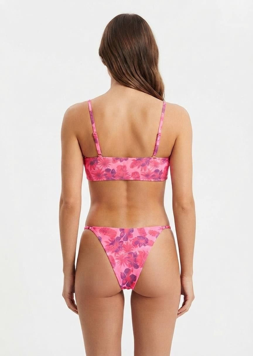 Shein Pink Floral Print Knot-Front Bikini Set