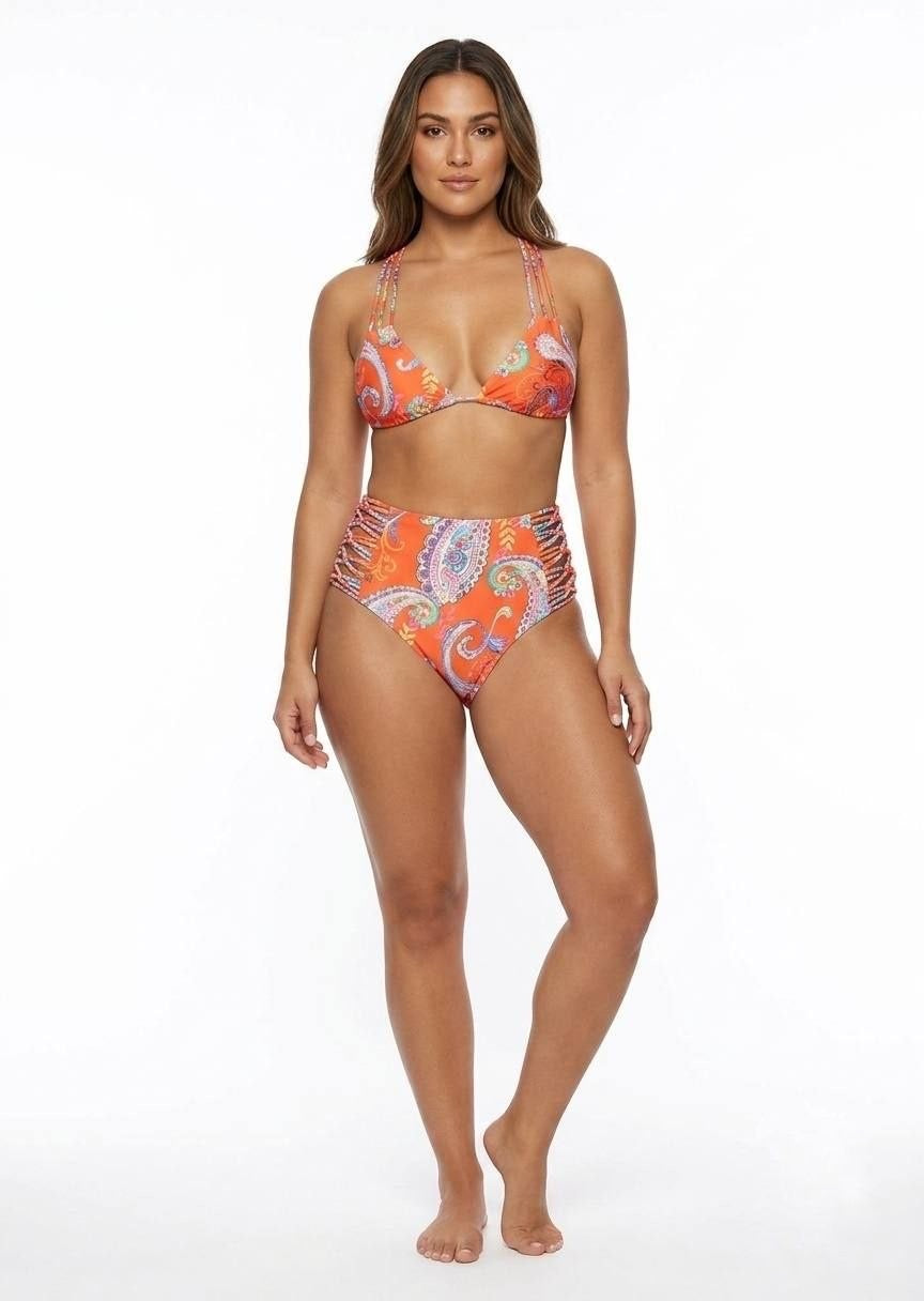 Shein Paisley Print High-Waist Strappy Bikini Set