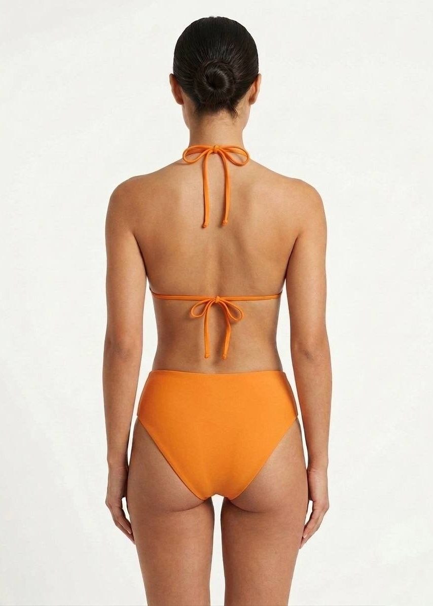 Solid Vibrant Orange High-Waisted Triangle Bikini Set