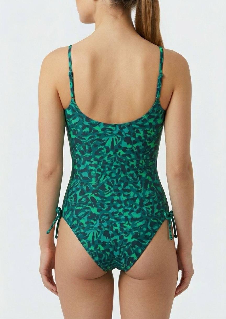 TU BRAND Abstract Print V-Neck One-Piece Swimsuit