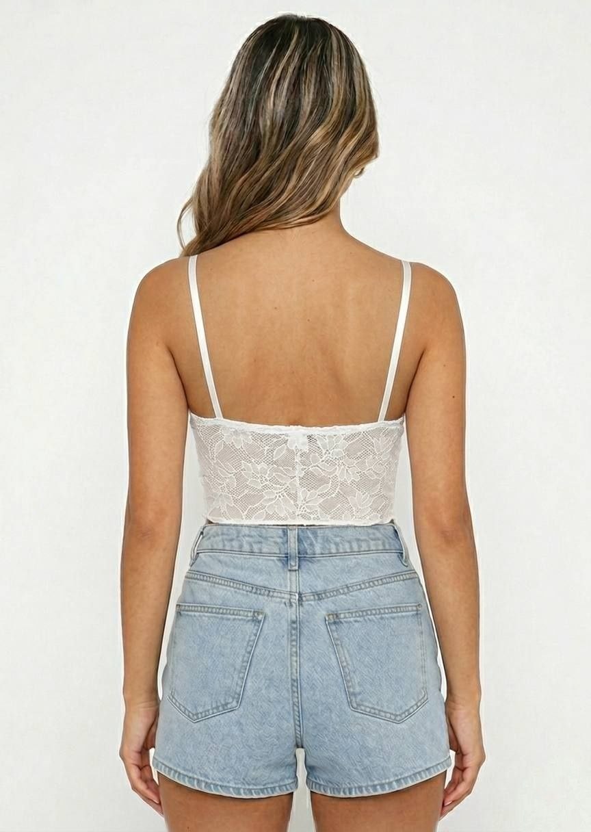 BERSHKA Women's Floral Lace V-Neck Crop Top