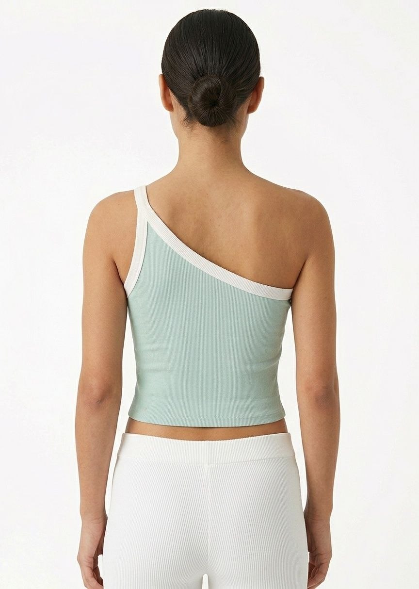 Women's One-Shoulder Ribbed Crop Top - Mint Green