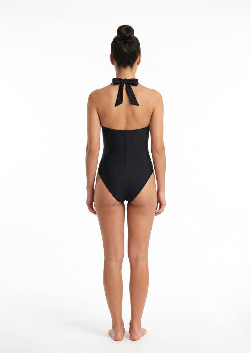 SHEIN Women’s Classic Black Halter One-Piece Swimsuit with Tummy Control