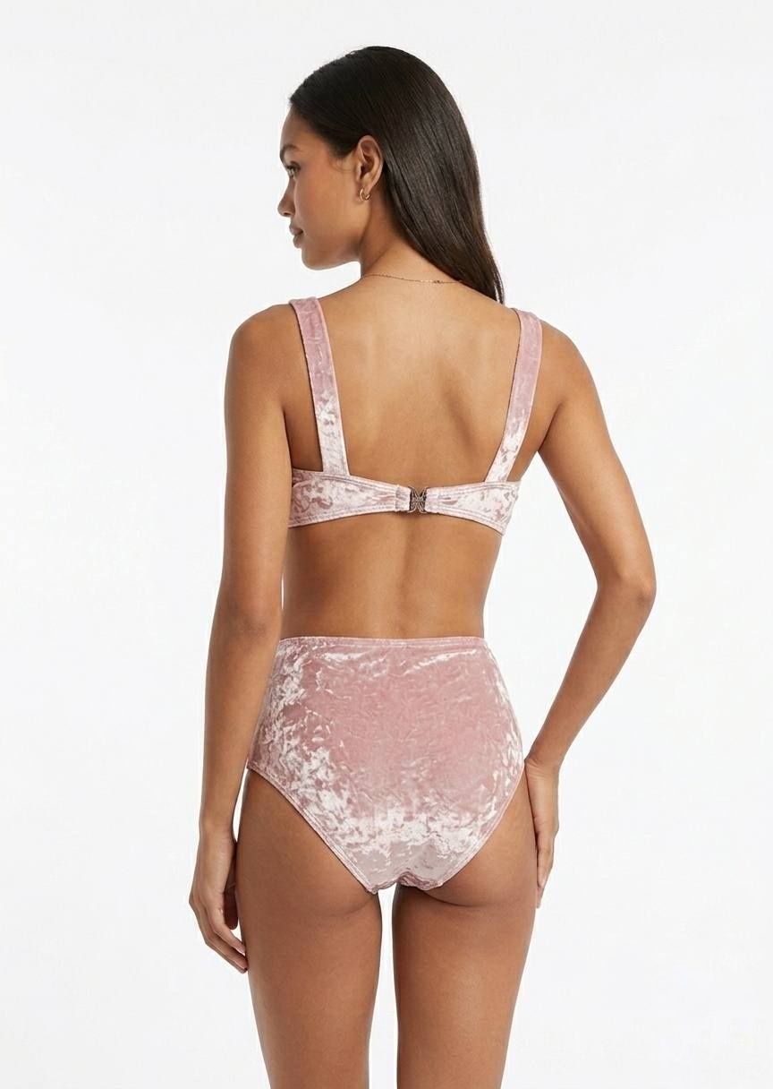 SHEIN Blush Pink Crushed Velvet High-Waist Bikini Set