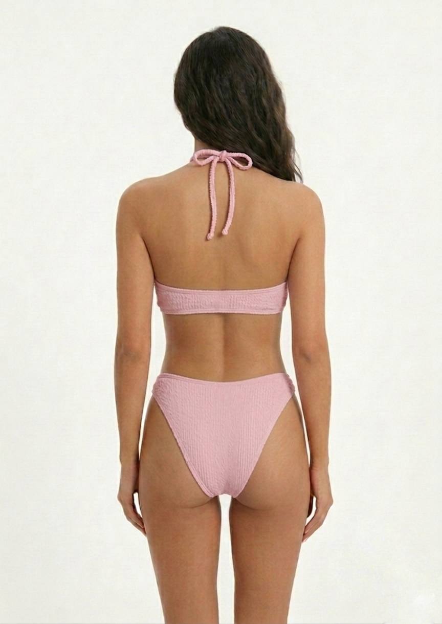 SHEIN Textured Pink Cut-Out One-Piece Swimsuit with Halter Neck