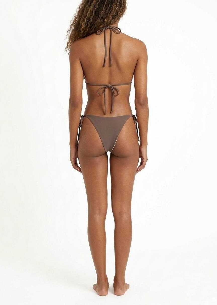 SHEIN Mocha Brown Smooth Triangle String Bikini Set