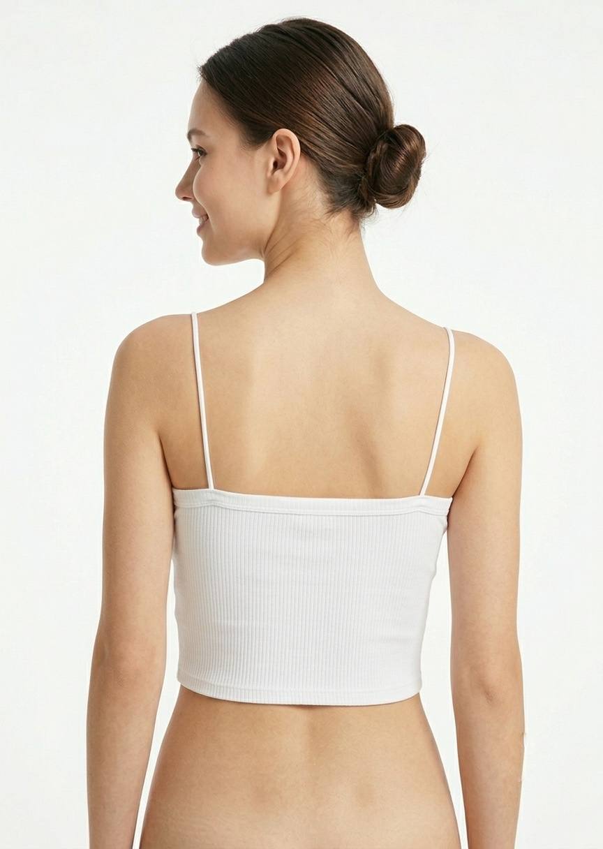 Women's Ribbed Square Neck Spaghetti Strap Crop Top