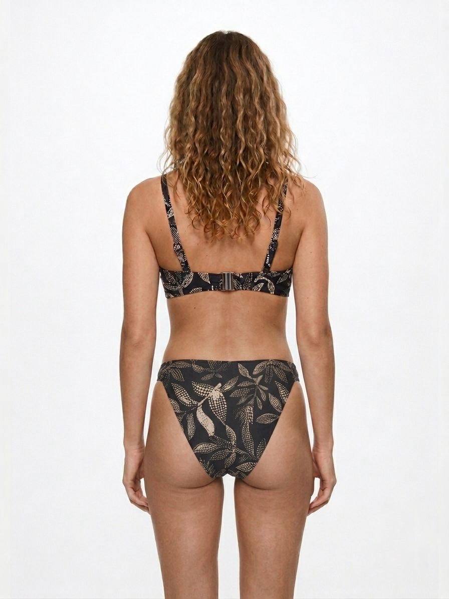 TU BRAND Botanical Print High-Waisted Bikini Set with Ring Detail