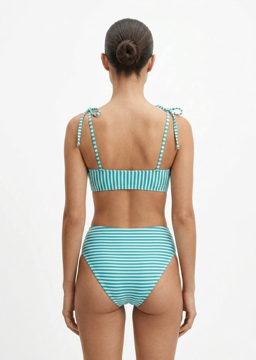 SHEIN Retro Striped Bikini Set with Tie-Shoulder Straps and High-Waisted Bottoms