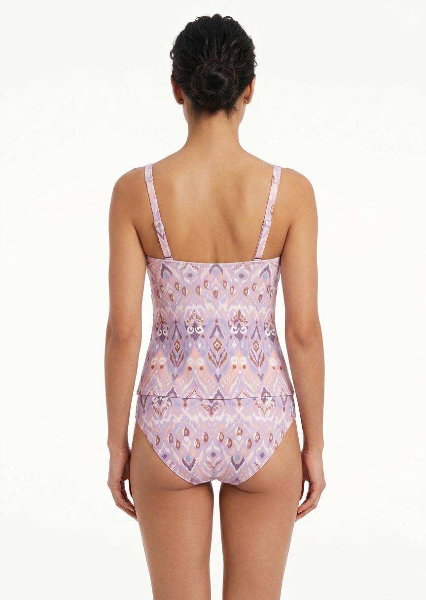 TU BRAND Women’s V-Neck Tankini Set with Boho Ikat Print