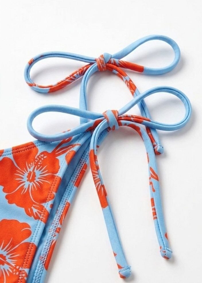 SHEIN Light Blue and Orange Tropical Floral Triangle Bikini Set