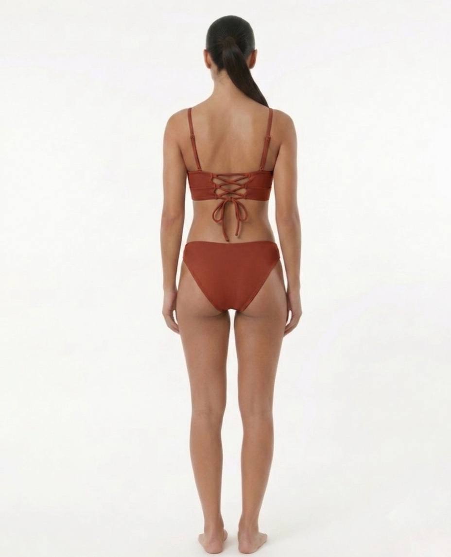 SHEIN Brown Lace-Up Back Bikini Set