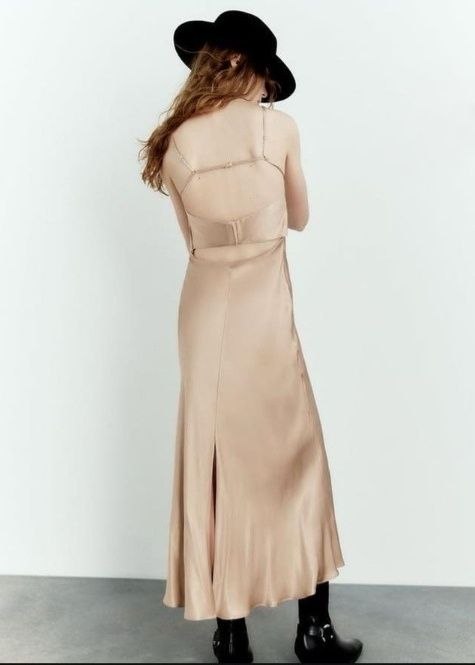 ZARA Satin Cut-Out Midi Slip Dress