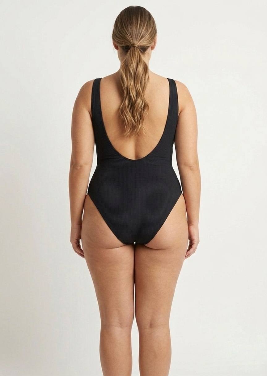 TU BRAND Classic Black Ribbed One-Piece Swimsuit