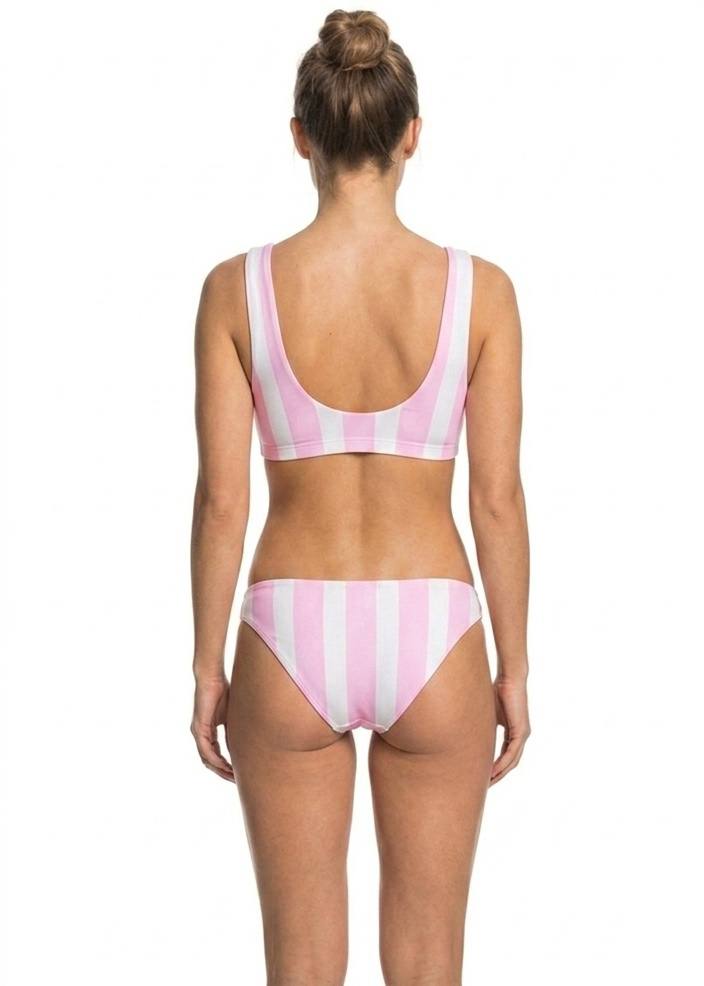 Classic Pink and White Vertical Stripe Scoop Neck Bikini Set