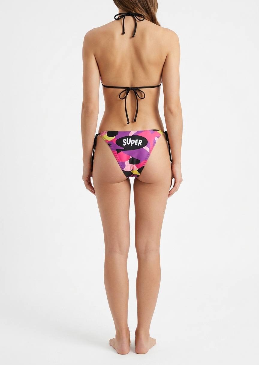 SHEIN Women's Triangle Bikini Set - "SUPER" Graphic Camo Print