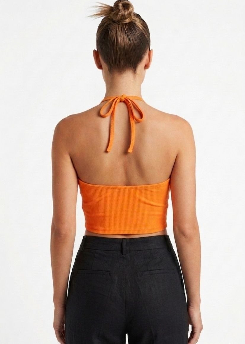 BERSHKA Product Title: Ribbed Keyhole Halter Crop Top