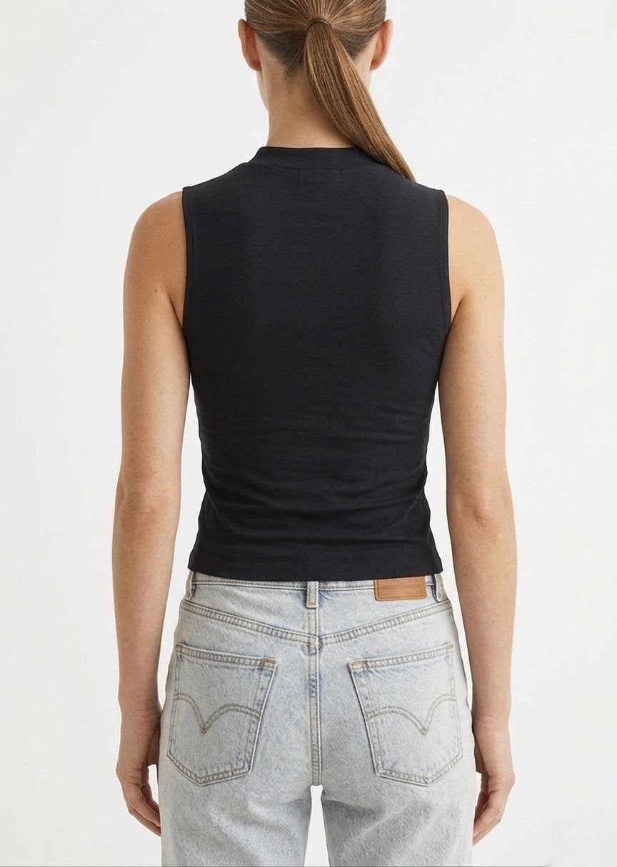 BERSHKA Mock Neck Ruched Corset-Style Tank Top