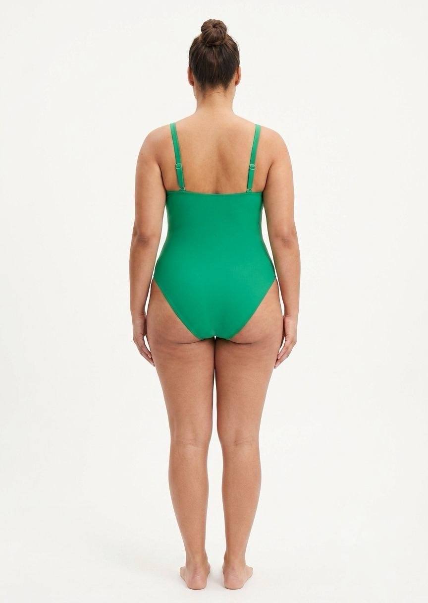 TU BRAND Classic Solid Green One-Piece Swimsuit