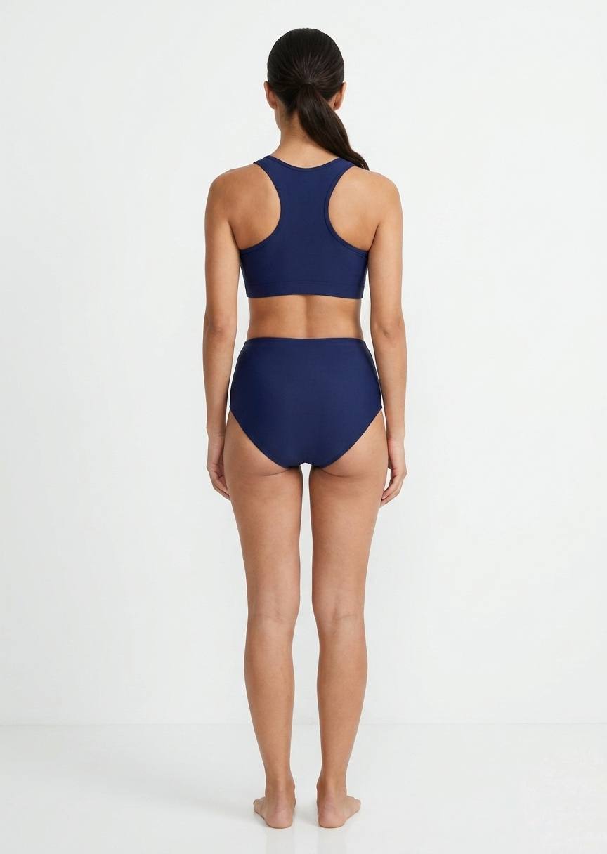 SHEIN Navy Blue High-Waisted Bikini Set with Racerback Top