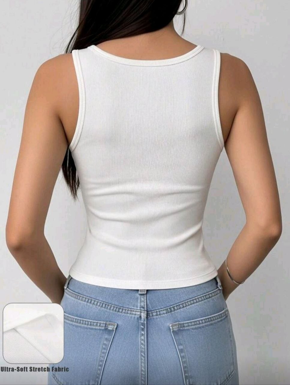 PULL&BEAR Women's Ribbed Sleeveless Tank Top - White
