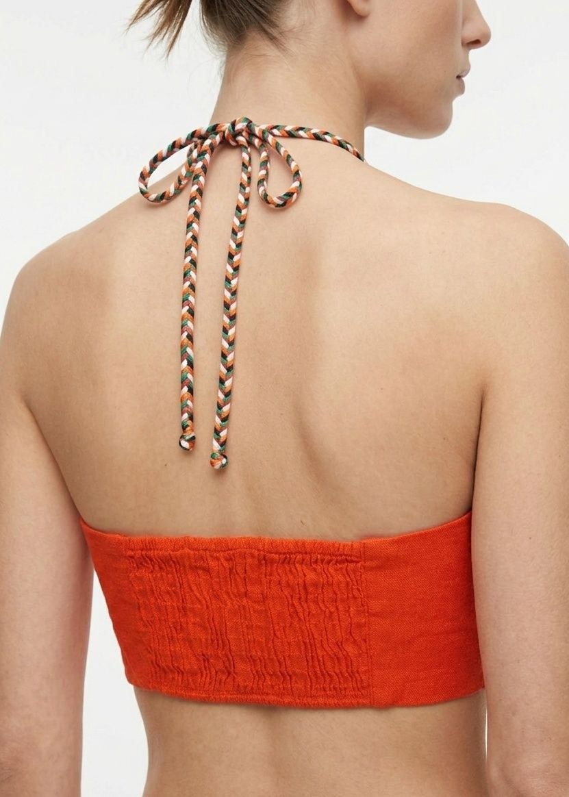 BERSHKA Linen-Blend Braided Halter Bandeau Crop Top