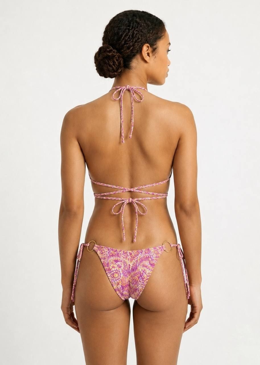 SHEIN Paisley Print Ring Detail Triangle Bikini Set