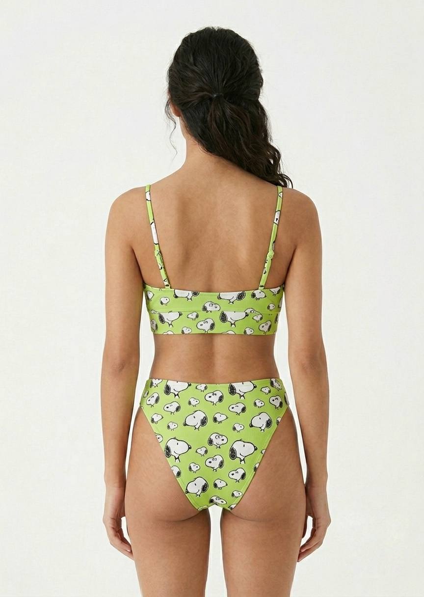 ROMWE Women's High-Leg Bikini Set - Snoopy Graphic Print