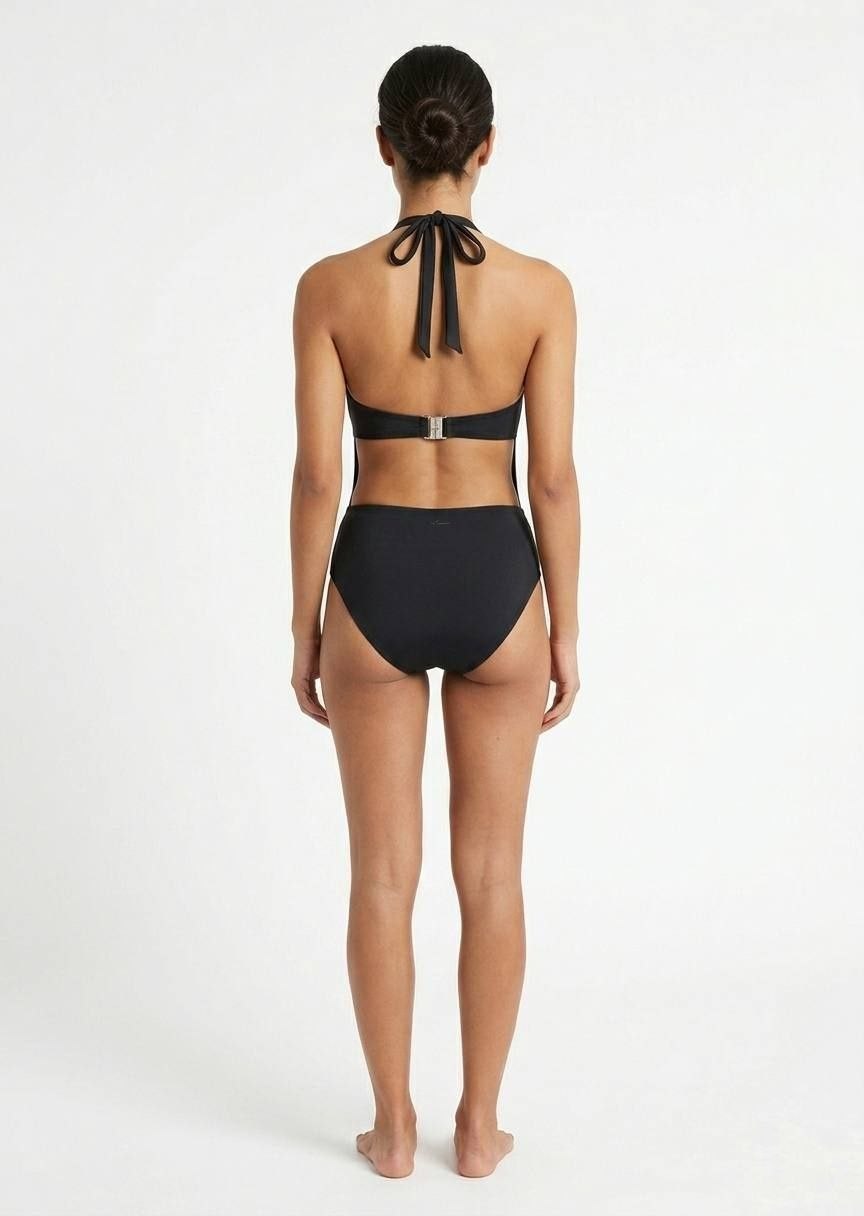 SHEIN Halter Cut-Out One-Piece Swimsuit with Macrame Side Details