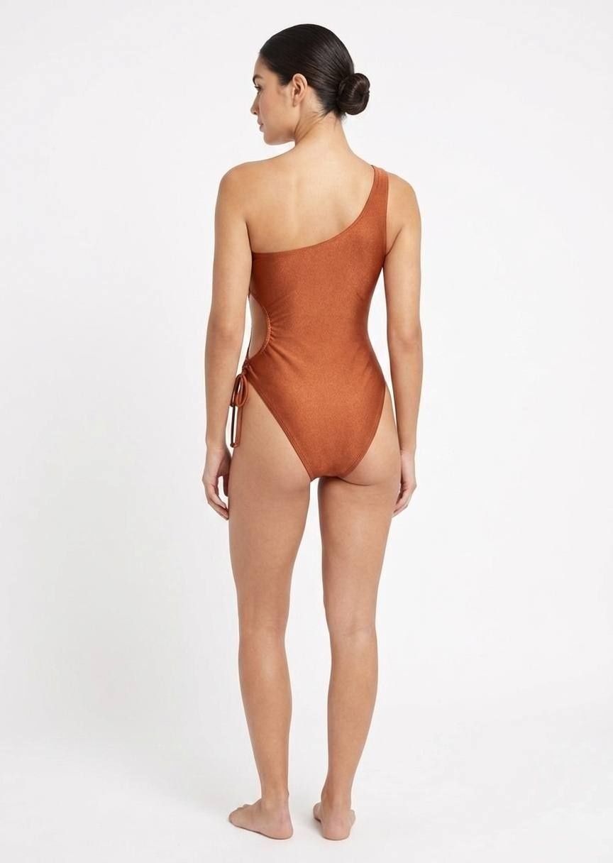 HUNKEMOLLER Metallic One-Shoulder Side-Cutout One-Piece Swimsuit