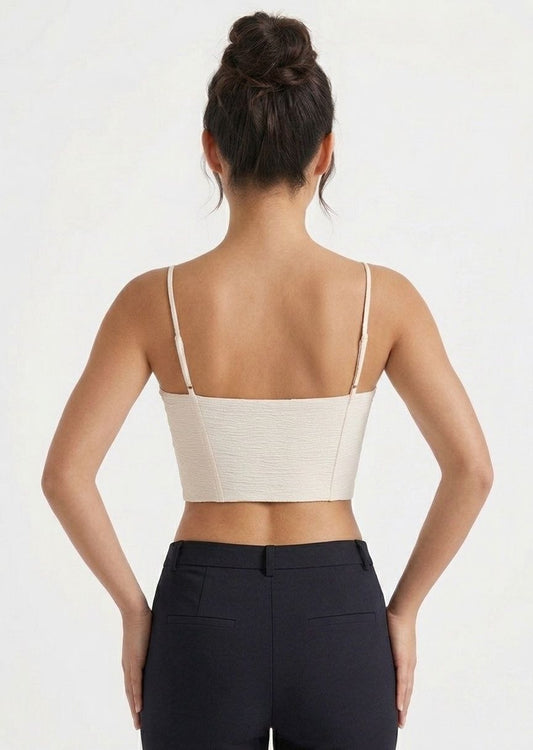 BERSHKA Textured Hook-and-Eye Corset Crop Top