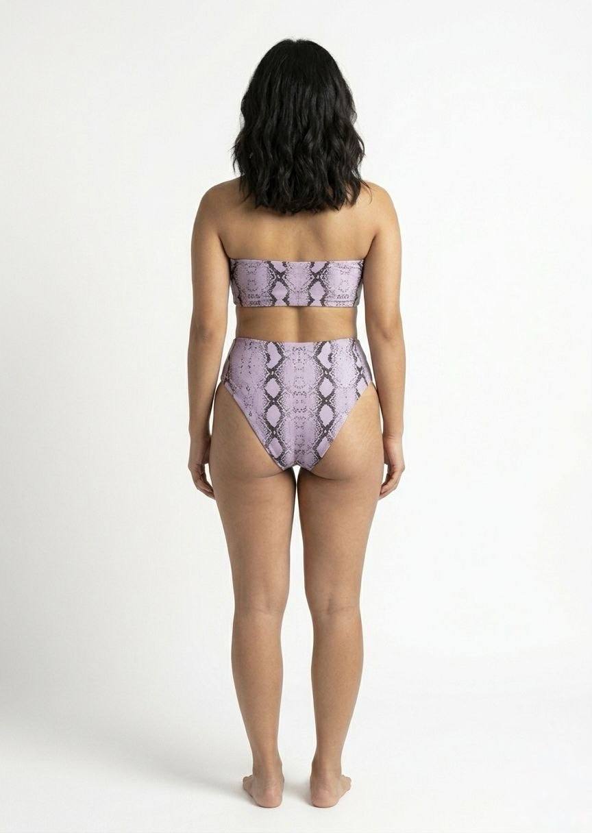 SHEIN Lilac Snakeskin Print Bandeau Bikini Set