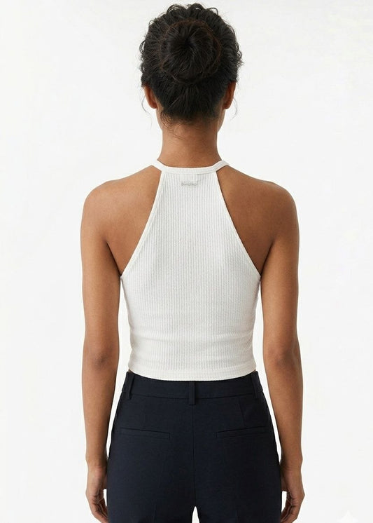 BERSHKA Ribbed Keyhole Halter Wrap Crop Top