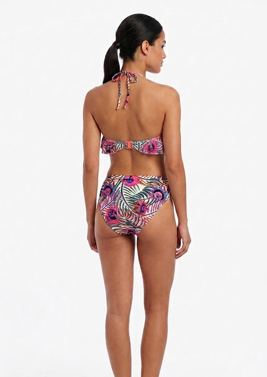 Women’s Tropical Print Halter Bikini Set with Ruffle Detail