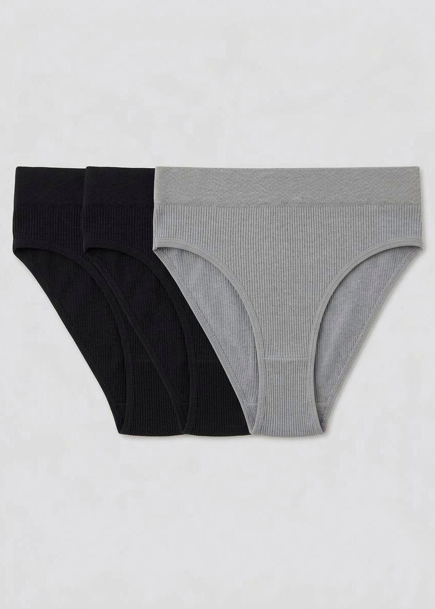 3-Pack Cotton Comfort Panties – Black & Grey